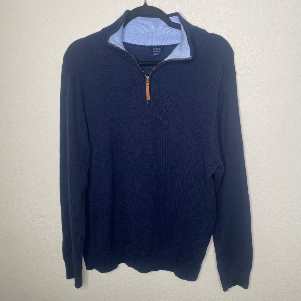 J.Crew  Pullover Zip‎ Sweater Mens Navy L Cotton Preppy Casual